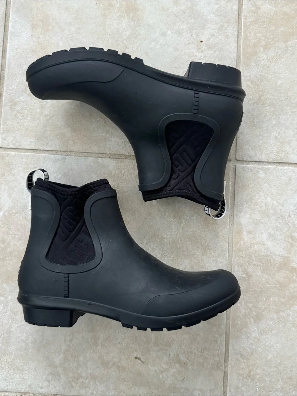 UGG Womens Droplet Black Rubber Chelsea Rain Boots Waterproof Ankle Shoes 6